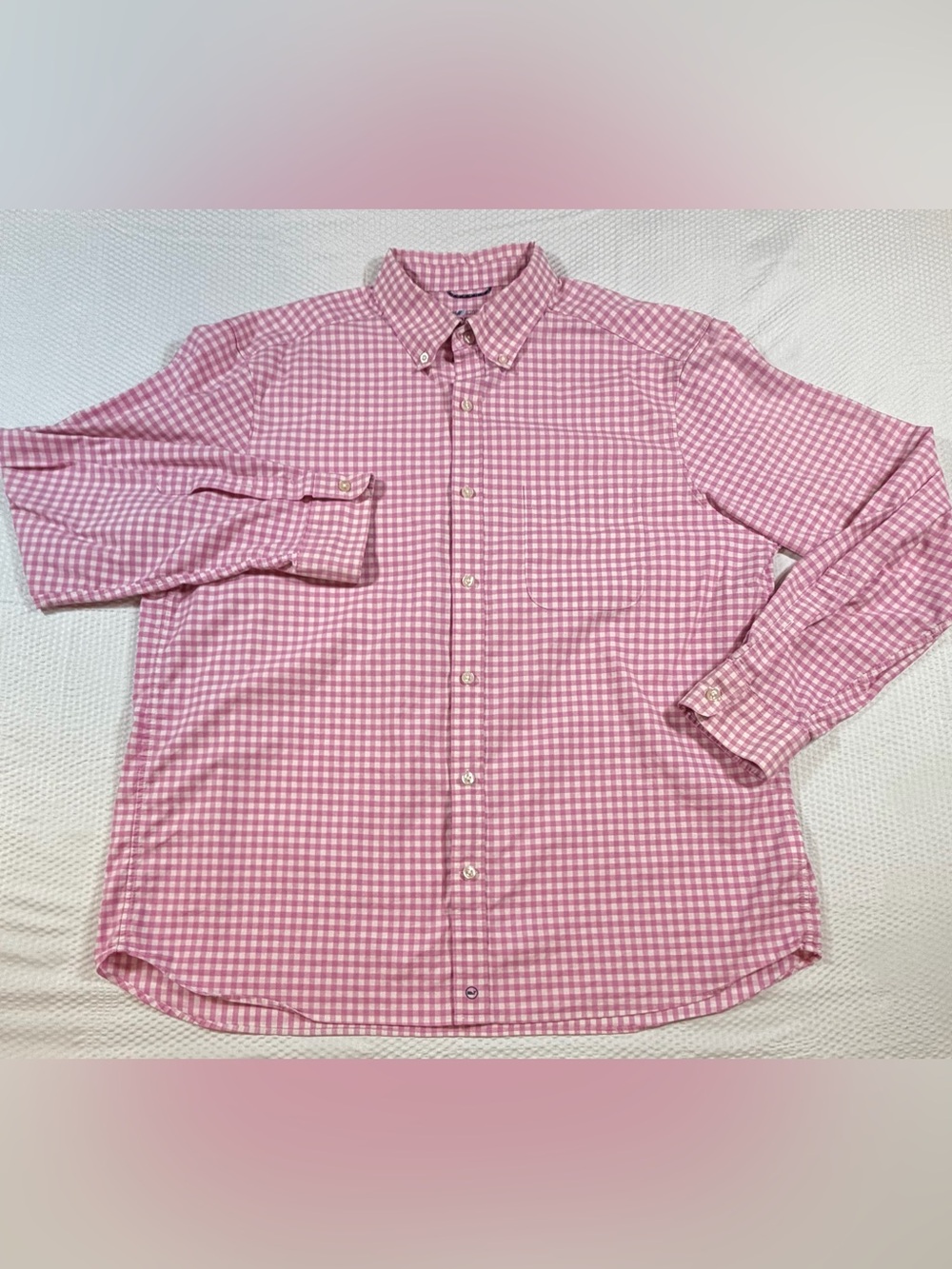 Vineyard Vines On-The-Go Performance brrr Men’s XL Pink Gingham Button Down